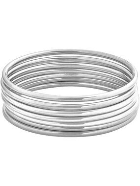 Set of 7 Glossy Thin Round Bangle Bracelets for Women - Stylish Stackable